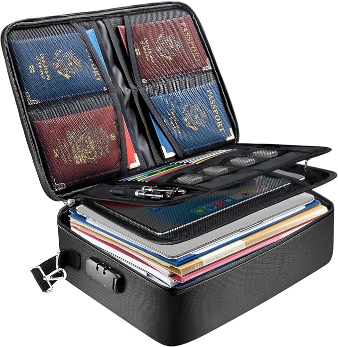 BALEINE Fireproof Document Box with Lock, Portable Fireproof Document Bag Waterproof Fire Proof File Boxes for Documents, Fil