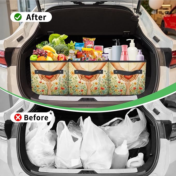 Reusable Grocery Bags Heavy Duty Shopping Bags Foldable Large Tote Bags with Long Handles & Hard Bottom