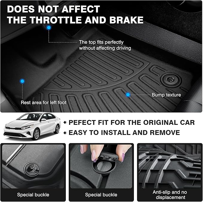 Powerty Floor Mats for 2019-2022 2023 2024 Kia Forte Accessories All Weather Floor Liner 3D TPE 1st & 2nd Row Floor Mat Heavy-Duty Floor Liners