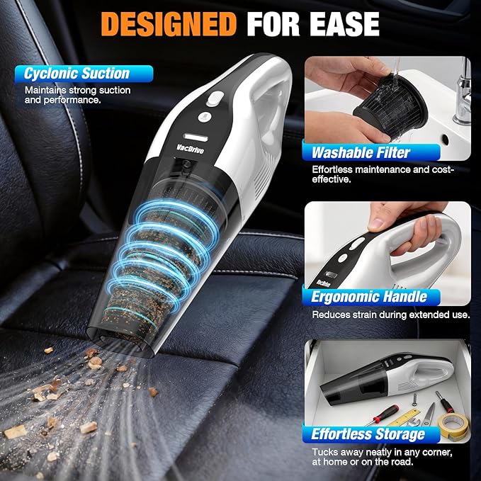 Handheld Vacuum Cordless, Ultra-Strong Suction Car Vacuum Portable Cordless, Rechargeable Hand Held Car Vacuum Cleaner High P