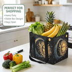 Sun and Moon Reusable Grocery Bags Large Shopping Tote Bag with Reinforced Bottom Board, Water Resistant Foldable Storage Bag