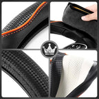 HighnessHwoo 3D Car Steering Wheel Cover Comfort Grip Massage Sporty Anti-Slip Carbon Fiber Faux Leather for F150, Trucks, Je