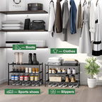 kiplant 3-Tier Black Bamboo Shoe Rack for Entryway, Stackable | Foldable | Natural, Shoe Organizer for Hallway Closet, Free S