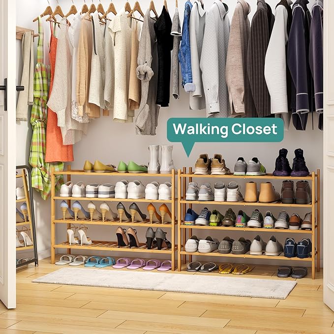 viewcare Shoe Rack, 4-Tier Long Shoe Rack for Entryway, Bamboo Wood Shoe Shelf for Closet & Hallway, Long 33IN | Beautiful | 