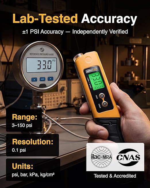 2-in-1 Digital Tire Pressure Gauge with Magnetic LED Work Light, USB Rechargeable, Lab Tested Air Gauge, 150 PSI