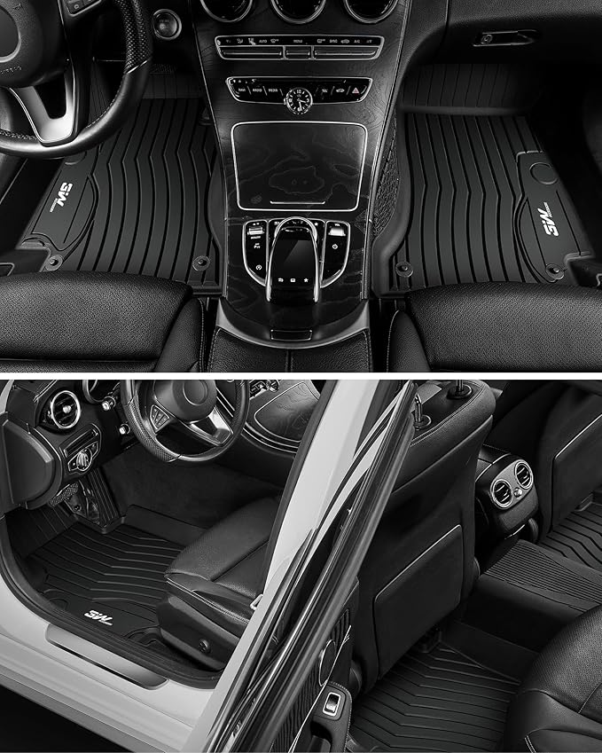 3W Floor Mats for Benz C-Class 2026 2025-2022 C300/C43 AMG/C63 AMG S/C63 AMG S E (Sedan Only), TPE All Weather Custom Fit Floor Liner for Benz C Class, 1st & 2nd Row Car Mats, Black