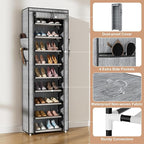 VILICK Shoe Rack with Cover Narrow Shoe Rack Organizer with 4 Side Pockets 10 Tier Tall Shoe Storage Shoe Shelf Holds 18-22 P
