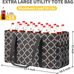 GhvyenntteS Extra Large Utility Tote Bag - Stand Up Utility Tote with Metal Wire Frame & Hard Bottom Board, Reusable Grocery Bags With Handles for Storage, Picnics, Beach, Pool, Laundry, Car, Camping