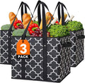 WISELIFE Reusable Grocery Bags 3-Pack Foldable Washable Large Storage Bins Basket Water Resistant Shopping Tote Bag Black