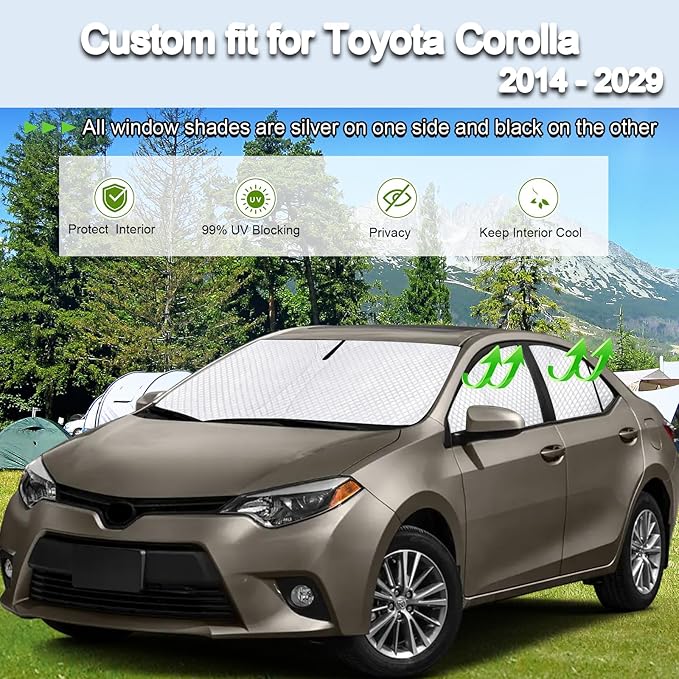 KMF 6pcs Sun Shades for Toyota Corolla 2014-2019 Accessories (Not for Corolla Cross), Full Car Window Covers Sunshade for Windshield Side Rear, UV Block and Privacy Blackout for Camping