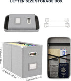Oterri File Organizer Box with Lid, Hanging Filing File Box with Mesh Pocket, Document Organizer Box for Letter Files, Portab