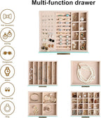 Frebeauty Clear Lid Jewelry Box,5-Layer Jewelry Organizer with Drawer,PU Leather Jewelry Organizers and Storage,Jewelry Boxes