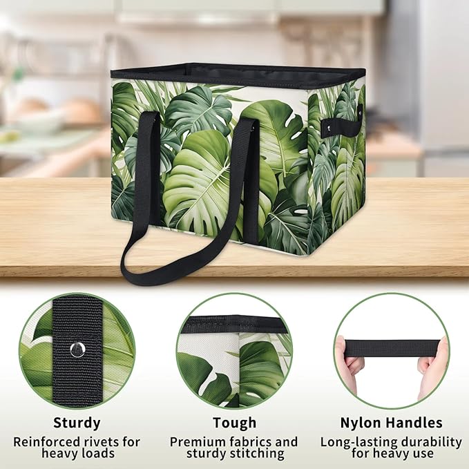 Reusable Grocery Bags Heavy Duty Shopping Bags Foldable Large Tote Bags with Long Handles & Hard Bottom