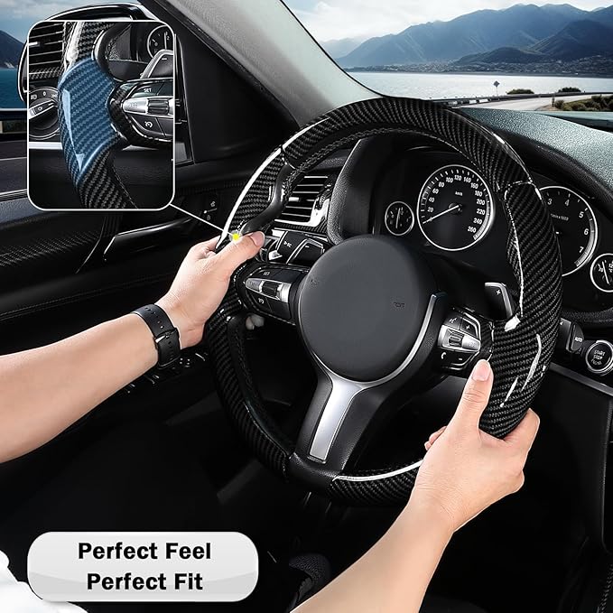 Steering Wheel Cover for BMW X3(2014-2017) X5(2014-2018) 3 Series(2012-2019) 5 Series(2014-2016) 328i 320i 330i 325i 528i 535i 530i 540i M3 2 4 6 Series X4 X6 M2 M4 M5 M6 Accessories (Glossy Black)