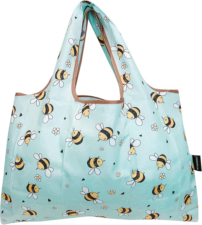 allydrew Large Foldable Tote Nylon Reusable Grocery Bags, 5 Pack