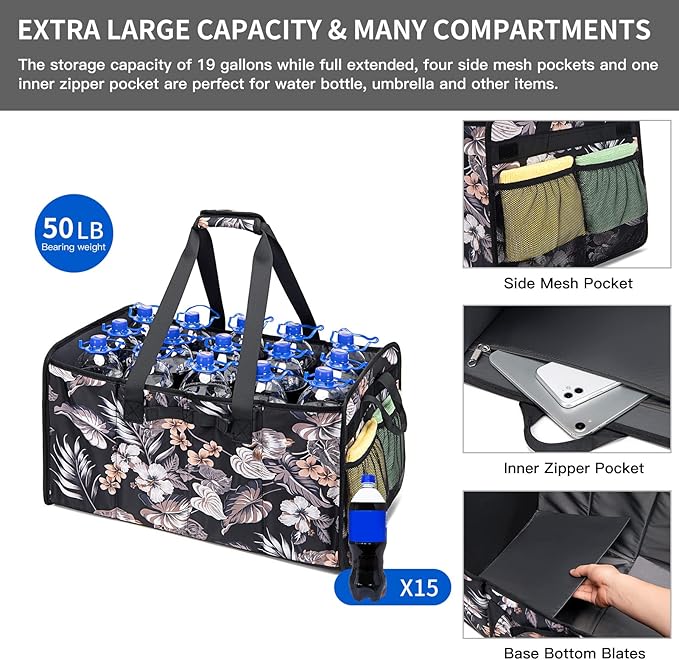 Muzale Extra Large Utility Tote Bag with Wire Frame Reusable Grocery Bags Foldable Heavy Duty Shopping Bags for Groceries Collapsible Totes with Handles for Carrying Heavy Loads Storage Car Trunk