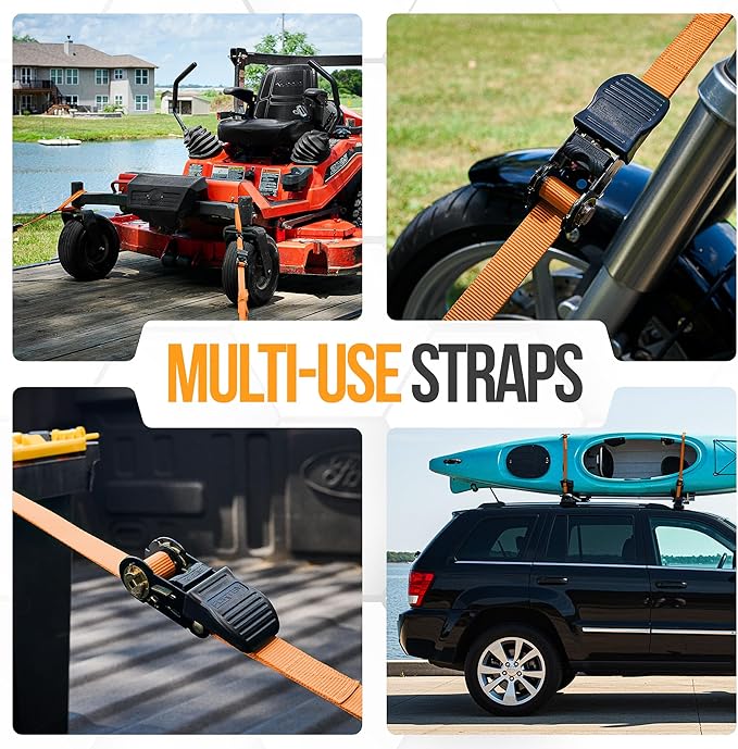 FORTEM Ratchet Straps, Tie Down Strap Set 1650lb Break Strength, 4 Pack 15ft x 1in, 4 Soft Loops, Moving Straps Tie Downs, Cargo Cam Buckles for Trucks, Carry Bag, for Men