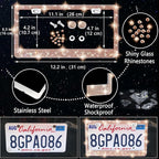 NBTEPEM 27 PCs Gold Champagne Bling Car Accessories Set for Women, Steering Wheel Covers Universal Fit 15 Inch, Bling License Plate Frame, Bling Phone Holder, Bling Car Coasters