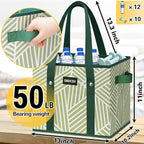 Reusable Grocery Bags 3 Pack - Heavy Duty Reusable Shopping Bags with Hard Bottom & Long Handles, Foldable Utility Tote Bag with Box Shape to Stand Up, 13x10.23x11in, Twill Green