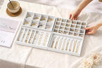 Velvet Jewelry Drawer Organizer Trays – White Stackable Jewelry Storage Inserts Set, 4-Layer Jewelry Tray Set for Earrings, R