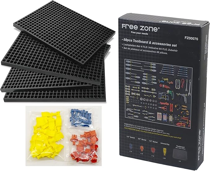 FREE ZONE 68-Piece Large Pegboard Tools Organizer Set, (Black) Tool Box and Storage, Tool Box Drawer Organizer for Tool Chest