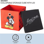 Idea Nuova Disney Mickey Mouse Collapsible Fabric Storage Cube,10” Organizer Bin with Lid for Bedroom, Playroom, and Closet