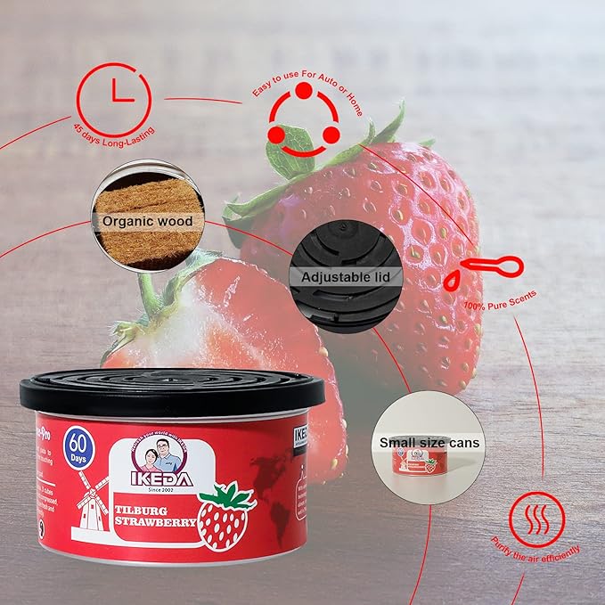 Car Air Freshener: Tilburg Strawberry Scent | Car Scents | Odor Eliminator Essential | Long-Lasting | Strong Fragrance | For 