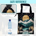 Car Trash Bag Golden Moon Snowy Mountains Hanging Drawstring Car Organizer and Storage Bag with Adjustable Buckle Canvas Garbage Bin for Back Seat or Hanging Headrest Car Decor