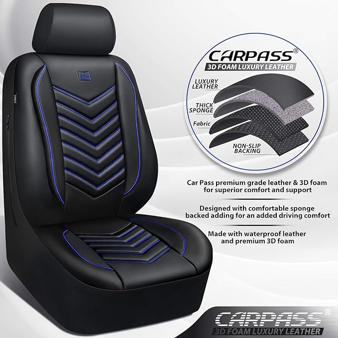 CAR PASS 3D Foam Faux Leather Car Seat Covers Front Seats,Waterproof Leather Front Seat Cover for Car,Universal Fit for SUV T