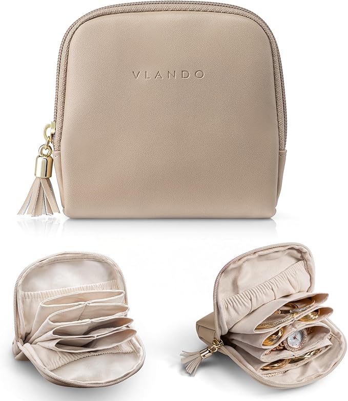 VLANDO Small Jewelry Travel Case,Gifts for Women,Jewelry Pouch Bags with Zipper,Velvet Jewelry Organizer Storage Bag for Brac