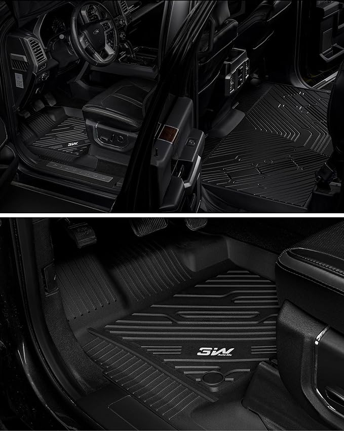 3W Floor Mats Fit for 2015-2025 2026 Ford F150 / F-150 Lightning SuperCrew Cab, TPE All Weather Heavy Duty Floor Liner Custom Fit Accessories Car Liners (with Original Folding Under-Seat Storage Box)
