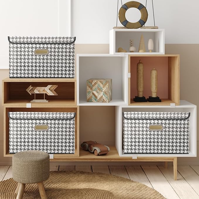 STOREONE Fabric Storage Cube Bins Foldable Organizer Container Collapsible Basket with Lids and Metal Handles, for Home, Bedr