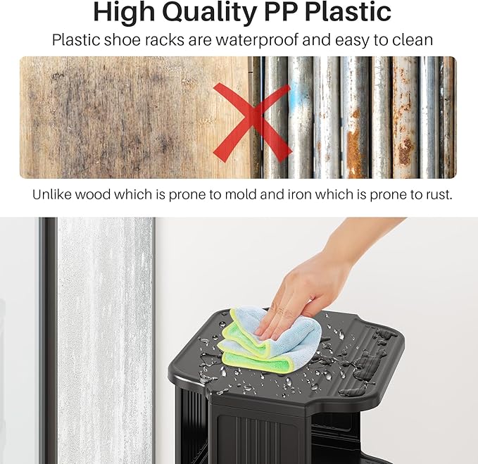 Kitstorack 8-Tier Vertical Plastic Shoe Rack, Freestanding Stackable Storage Organizer for Small Closets and Tight Spaces