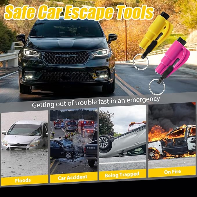 2-Pack Original Emergency Keychain Car Escape Tool – 2-in-1 Seatbelt Cutter & Window Breaker, Compact Auto Safety Hammer, Saf