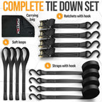 FORTEM Ratchet Straps, Tie Down Strap Set 1650lb Break Strength, 4 Pack 15ft x 1in, 4 Soft Loops, Moving Straps Tie Downs, Cargo Cam Buckles for Trucks, Carry Bag, for Men