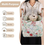 Storage Basket Boho Fabric Large Collapsible Floral Laundry Nursery Hamper Portable Folding Storage for Clothes Toys (Light G