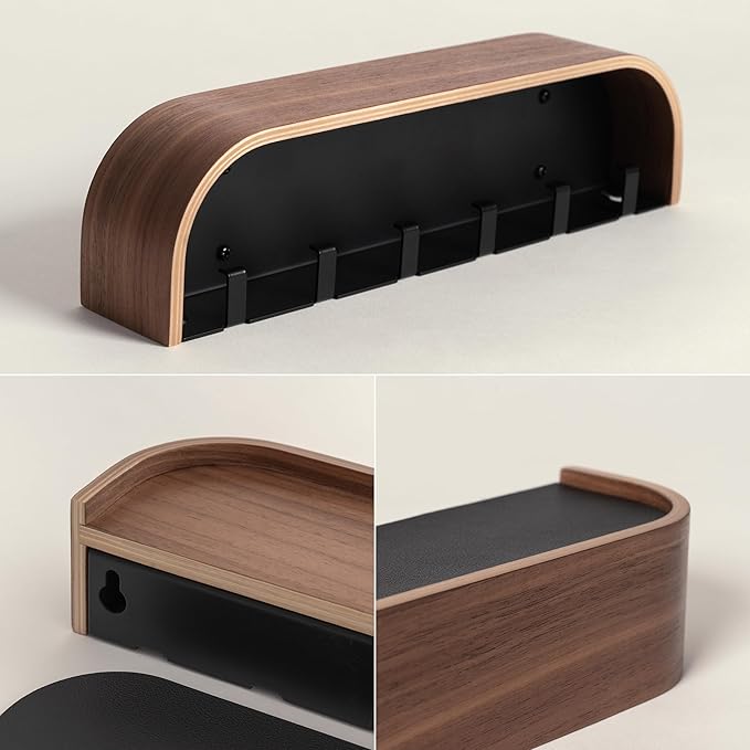 Kazai.® Key Holder 'Toke' | Minimalist Key Hook Design from Berlin | Modern Key Holder Wall Mount with Wooden Shelf | Key Rac