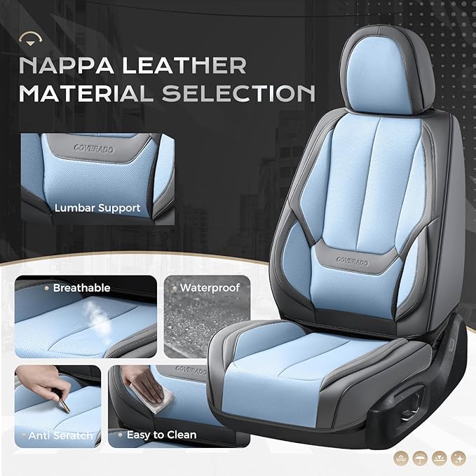 Coverado Seat Covers, Car Seat Covers Full Set, Leather Seat Covers for Cars, Car Seat Protector, Gray Car Seat Covers Front 