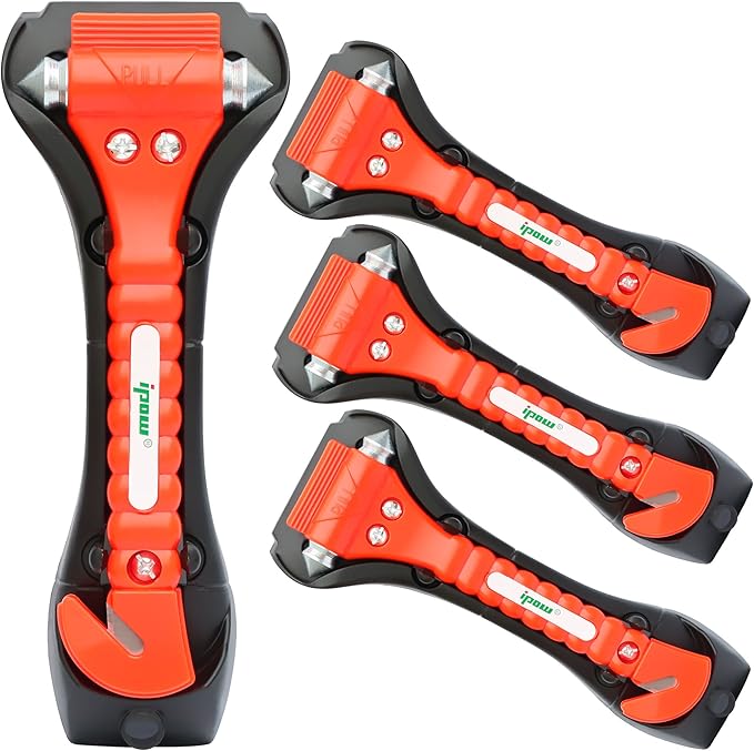 IPOW 4 Pack Car Window Breaker Seatbelt Cutter, Heavy Carbon Steel Glass Breaker Car Safety Hammer Emergency Escape Tool, Aut
