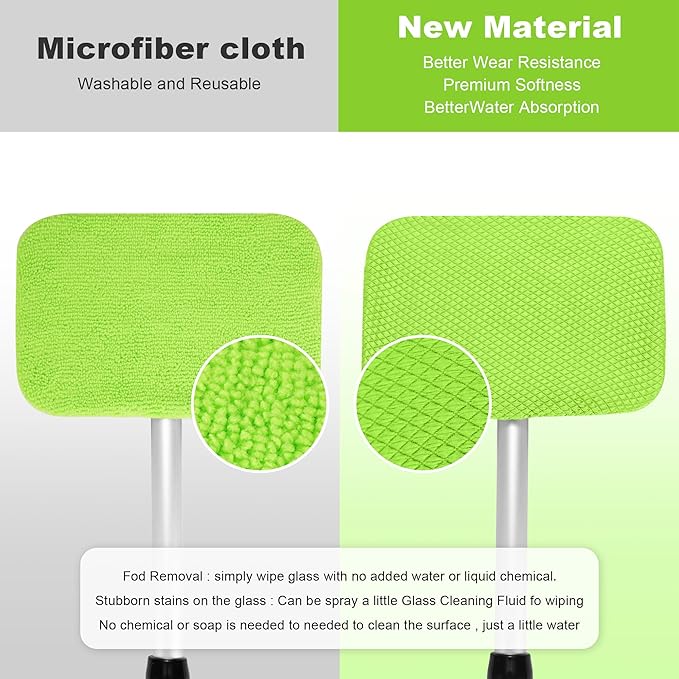 XINDELL Windshield Cleaning Tool for Car – 27inch Extendable Handle Window Cleaner with Reusable Microfiber Pads, Streak-Free