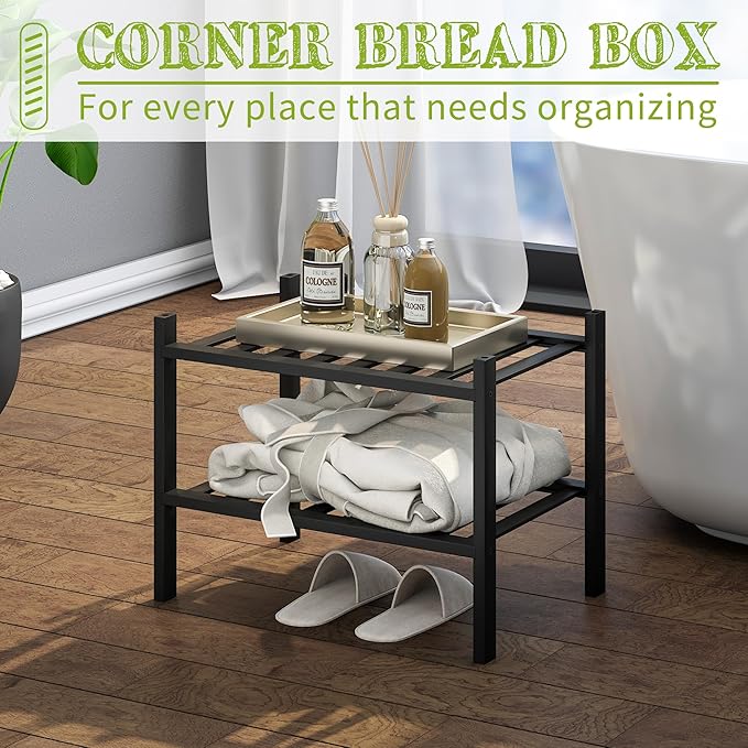 BMOSU 2-Tier Bamboo Small Shoe Rack Premium Stackable Shoe Shelf Storage Organizer for Hallway Closet Living Room Entryway Or