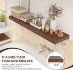 12 Inch Deep Floating Shelves | 55 Inch Walnut Floating Shelves | 55" W x 12" D Rustic Wood Shelves for Wall | Deep Walnut Sh
