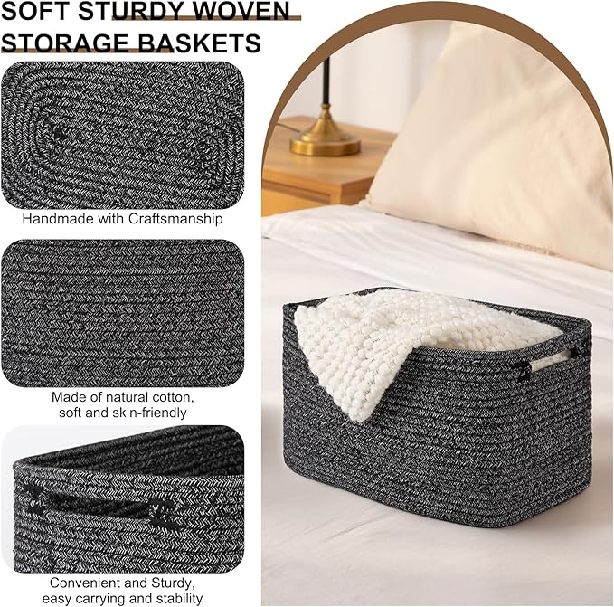 OIASKET Storage Baskets for Organizing, Woven Decorative Baskets for Shelves - Books, Towels, and Clothes, Cotton Rope Toy St