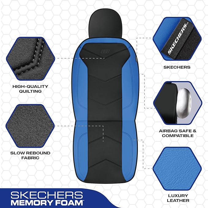Skechers Memory Foam Seat Covers,Leather Car Seat Covers, Ultimate Comfort & Support Front Seat Covers Airbag Compatible, Aut