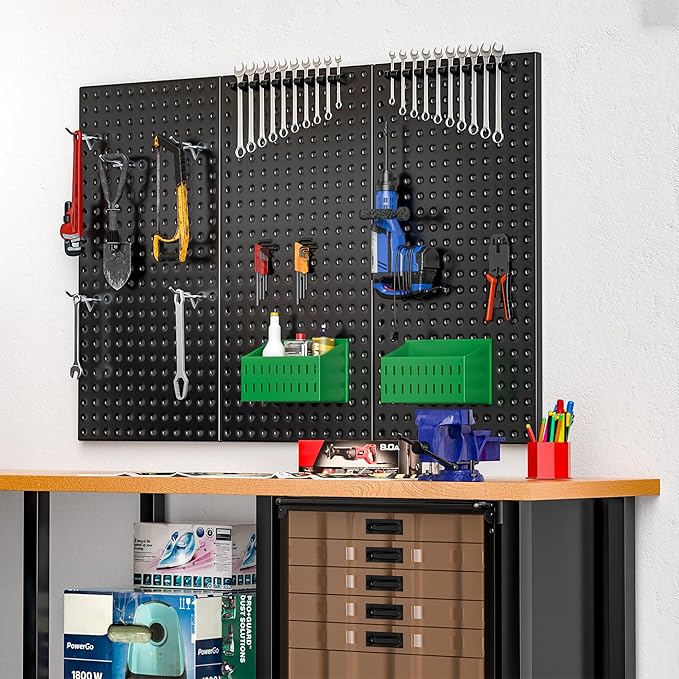 EVERHANGER Metal Pegboard Panels 24" x 12", Heavy Duty Steel Peg Boards for Garage, Pegboard Wall Organizer for Tool Storage 