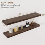 Floating Shelves for Wall Decor, 8 Inch Deep Rustic Solid Elm Wood Floating Shelves Wall Mounted, Wall Shelves with Invisible