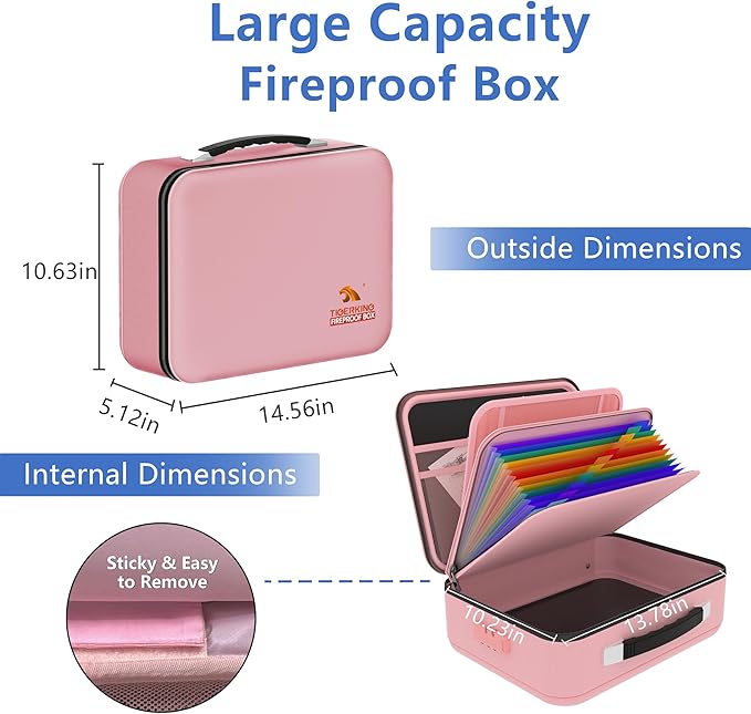 TIGERKING Fireproof Document Box Hard Shell, Fire Proof File Box for Documents with Combination Lock, File Safe Boxs Fireproo