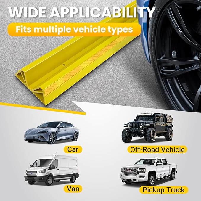 ROBLOCK 18" Parking Stopper for Garage, Car Stopper for Garage Precision Stopping, Heavy Duty Parking Block with Reflective Strips, Suitable for Car, SUV, Easy Install, 2 Packs, Yellow