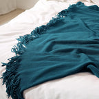 Homiest Decorative Knitted Throw with Fringe, Lightweight Acrylic Knit Blanket, Soft & Cozy Tassel Blanket for Couch, Sofa, B
