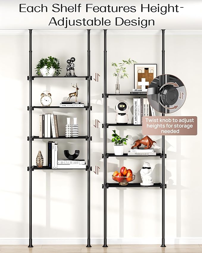 ALLZONE Over The Toilet Storage Cabinet, 4-Tier Adjustable Bathroom Shelves, 22-34 Inch Wide, Tension Mounted Organizer, Spac